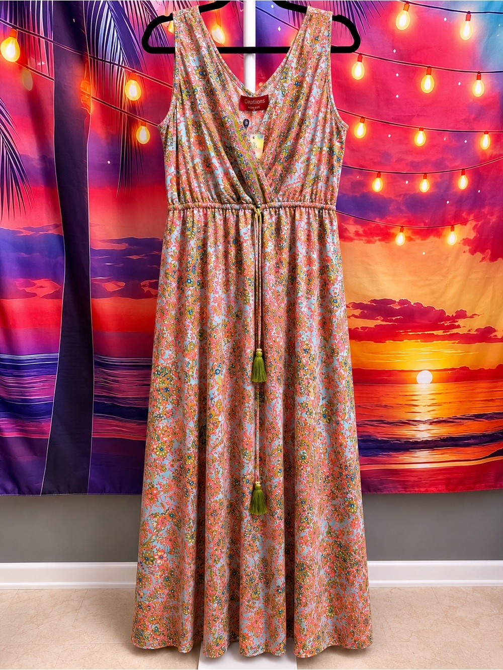 Creations Boutique Pink Floral Maxi Dress Free Size NWT - Picture 2 of 8